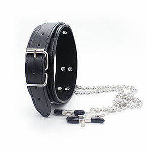 Exotic Apparel PU Leather Collar with Nipple Clamps Slave Collar Sex Bondage Sexy Products Exotic Accessories
