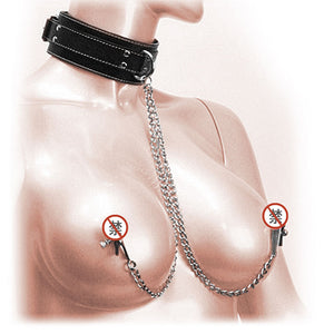 Exotic Apparel PU Leather Collar with Nipple Clamps Slave Collar Sex Bondage Sexy Products Exotic Accessories